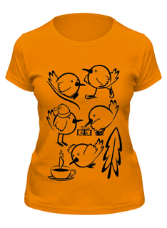 Футболка женская Printio Новогодние птички оранжевая S