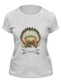 Футболка женская Printio Мопс-индеец серая XL