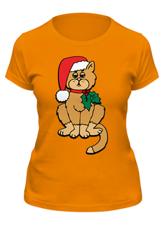 Футболка женская Printio Рождественский котик оранжевая 2XL