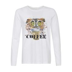 Лонгслив CoolPodarok Краски. Сова с кофе. Cofee