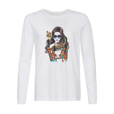 Лонгслив CoolPodarok Модный принт. Девушка с кошкой