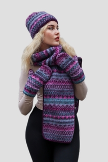 Комплект шапка, шарф и варежки женский Freyja 081 розовый, 179х23 см