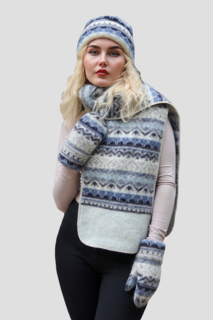 Комплект шапка, шарф и варежки женский Freyja 081 темно-синий, 179х23 см