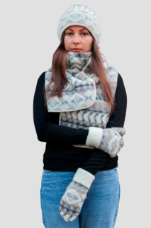 Комплект шапка, шарф и варежки женский Freyja 081 серый, 179х23 см