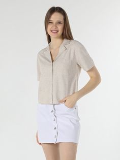 Блуза женская Colins CL1059360_Q1.V1 бежевая XL Colins