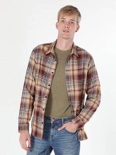 Рубашка мужская Colins CL1060490_Q1.V1 коричневая S