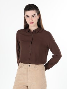 Рубашка женская Colins CL1050927_Q1.V1 коричневая XS