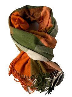 Палантин женский FLORENTO ШМЕЛ зеленый/оранжевый, 180х70 см