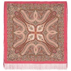 Платок женский Павловопосадский платок 1867 розовый/бежевый, 130х130 см