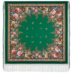 Платок женский Павловопосадский платок 1973 зеленый, 148х148 см