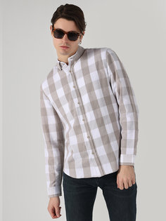Рубашка мужская Colins CL1063205_Q1.V1 бежевая XL