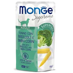 Влажный корм для кошек Monge Supreme, тунец с брокколи и кукурузой, 80г