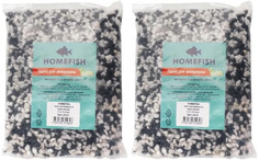 Грунт для аквариума Homefish черно-белый, 3-5 мм, 1 кг, 2 шт