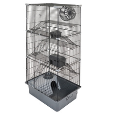 Клетка для грызунов PetTails разборная, 2 дома, миска, серая, металл, 42х30хh95 см