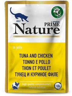Влажный корм для кошек PRIME Nature, тунец и куриное филе в желе, 100 г P.R.I.M.E.