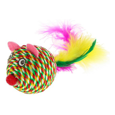 Игрушка для кошек Каскад мышь-когтеточка с перьями разноцветная