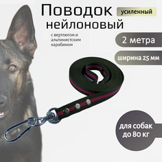 Поводок для собак Хвостатыч с вертлюгом, усиленный, нейлон, зелено-красный, 2 м х 25 мм