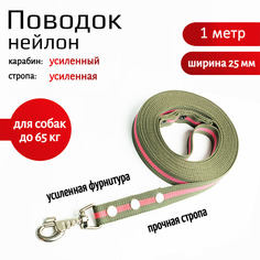 Поводок для собак Хвостатыч с усиленным креплением, нейлон, зелено-красный, 1 м х 25 мм