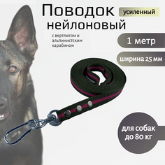 Поводок для собак Хвостатыч с вертлюгом, усиленный, нейлон, зелено-красный, 1 м х 25 мм