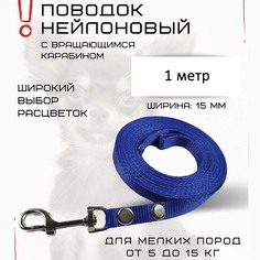 Поводок для собак Хвостатыч, нейлон, синий, 1 м х 15 мм