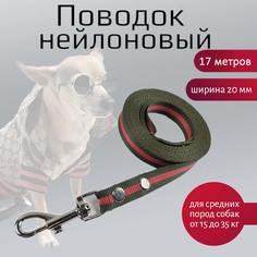 Поводок для собак Хвостатыч, для средних пород, нейлон, зелено-красный, 17 м х 20 мм