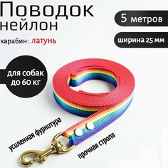 Поводок для собак Хвостатыч с латунным карабином, нейлон, радуга, 5 м х 25 мм