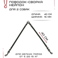 Поводок-сворка для собак Хвостатыч, нейлоновый, изумрудный, 2 х 40 см х 15 мм