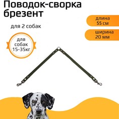 Поводок-сворка для собак Хвостатыч, зеленый, брезент, 2 х 55 см х 20 мм