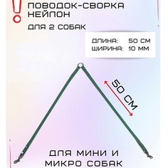 Поводок-сворка для собак Хвостатыч для мелких пород, бирюзовый, нейлон, 2 х 50 см х 10 мм