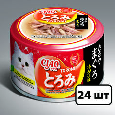 Влажный корм для кошек Inaba Ciao Toromi куриное филе, тунец магуро и гребешок 24шт по 80г