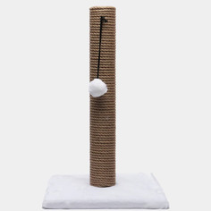 Когтеточка - столбик для кошек Homestuff, с игрушкой, белый, джут, 30х30х50 см