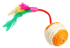 Игрушка для кошек Пижон Шар-погремушка, сизалевый, с перьями, оранжевый, 4,5 см