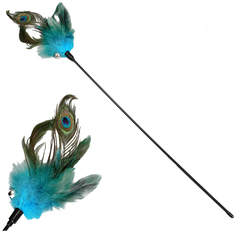 Игрушка для кошек Пижон Дразнилка, Перо павлина, с бубенчиком, 49 см, микс