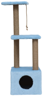 Домик для кошек с когтеточкой, с двумя полками, джут, 37х37х111 см, голубой No Brand