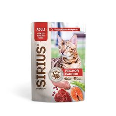 Влажный корм для кошек SIRIUS Premium, мясной рацион, 85 г