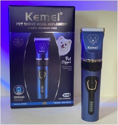 Машинка для стрижки животных KEMEI KM-CW12, 4 насадки, синий, 5 Вт