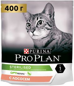 Сухой корм для кошек Pro Plan Cat Optirenal Sterilised лосось, 2 шт по 0,4 кг