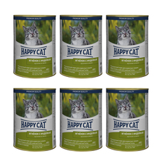 Влажный корм для кошек Happy Cat кусочки в желе ягненок, индейка 6шт по 400 г