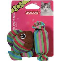 Мягкая игрушка для кошек ZOLUX рыбка и конфета с мятой, текстиль, в ассортименте, 2 шт