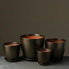 Цветочный горшок набор глянец бутон 6996366 5,4 л черно-золотой 4 шт. No Brand