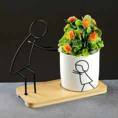 Цветочный горшок Take It Easy Семья на деревянной подставке 5799904 0,37 л белый 1 шт.