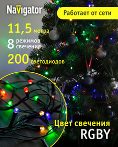 Гирлянда светодиодная Нить Navigator 61 818, 11.5 м, разноцветный свет зеленый провод IP20