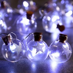 Световая гирлянда новогодняя Luazon Lighting шарики со звездой 7690098 1,6 м белый теплый