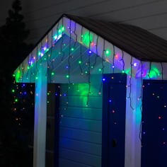 Гирлянда Бахрома 3x0.6 м, IP44, УМС, темная нить, 160 LED, свечение мульти, 220 В No Brand