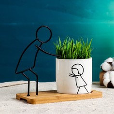 Цветочный горшок Take It Easy Семья на деревянной подставке Р00019392 0,37 л белый 1 шт.