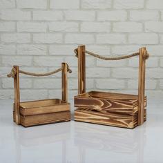 Набор кашпо деревянных 2 в 1 (25.5x15x30; 20x12x23 см) "Аром", ручка канат, натуральный Дарим красиво