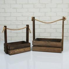 Набор кашпо деревянных 2 в 1 (25.5x15x30; 20x12x23 см) "Аром", ручка канат, палисандр Дарим красиво