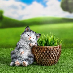 Цветочное кашпо Хорошие сувениры Котенок спящий 9564724 серый