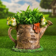 Цветочное кашпо Хорошие сувениры Лейка с птицами 9577947 коричневый