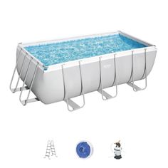 Bestway 56457 (201х412х122, песчаный фильтр, лестница) Каркасный прямоугольный бассейн